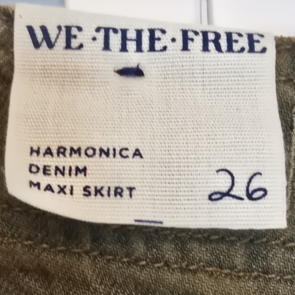 FREE PEOPLE Harmonica Coated Denim Maxi Skirt Green Cotton Utility Women's Sz 26 - Picture 6 of 11